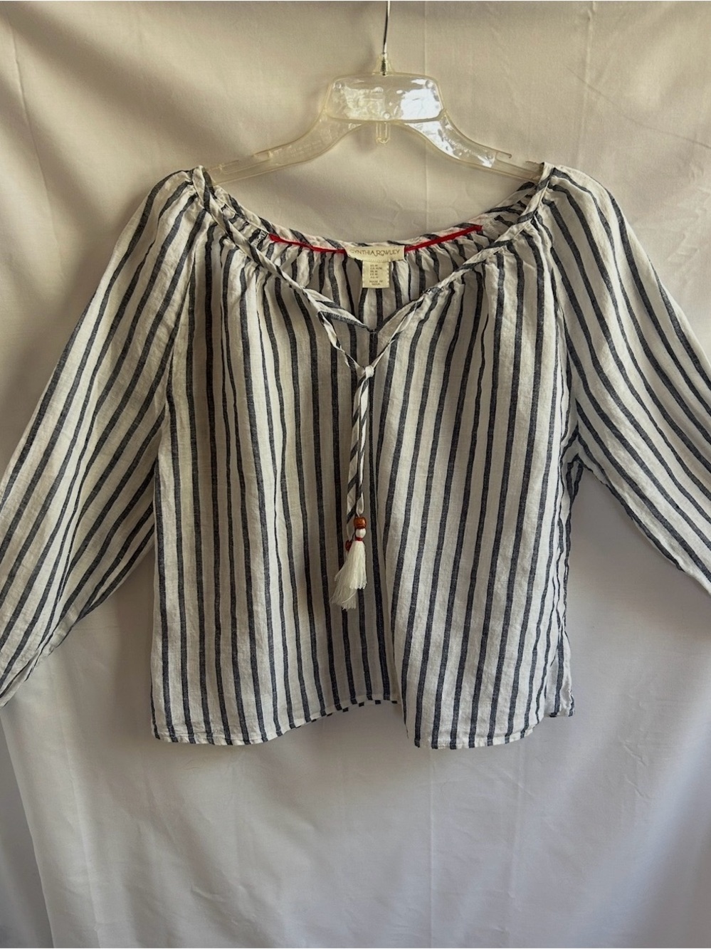 Cynthia Rowley Boho Blouse, Size Medium, Navy & White